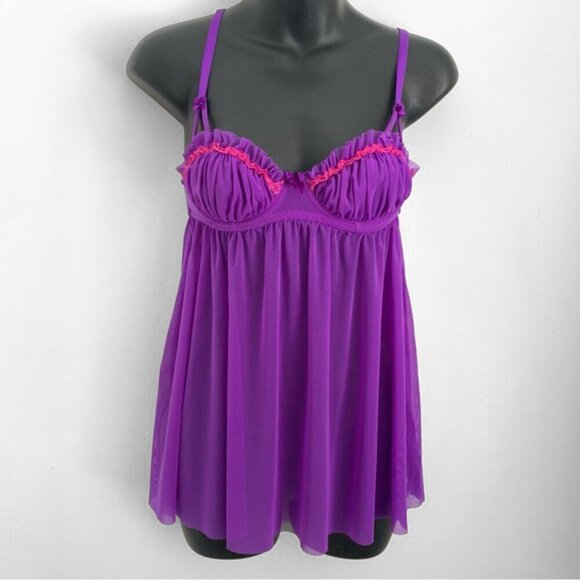 Vintage Y2K La Senza Sheer Purple Ruffle Camisole Tank Top - Picture 1 of 8